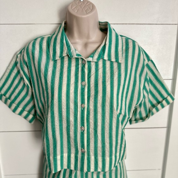 JAPNA stripe elastic waist button resortwear casual beach summer short set NWT S - Picture 3 of 14